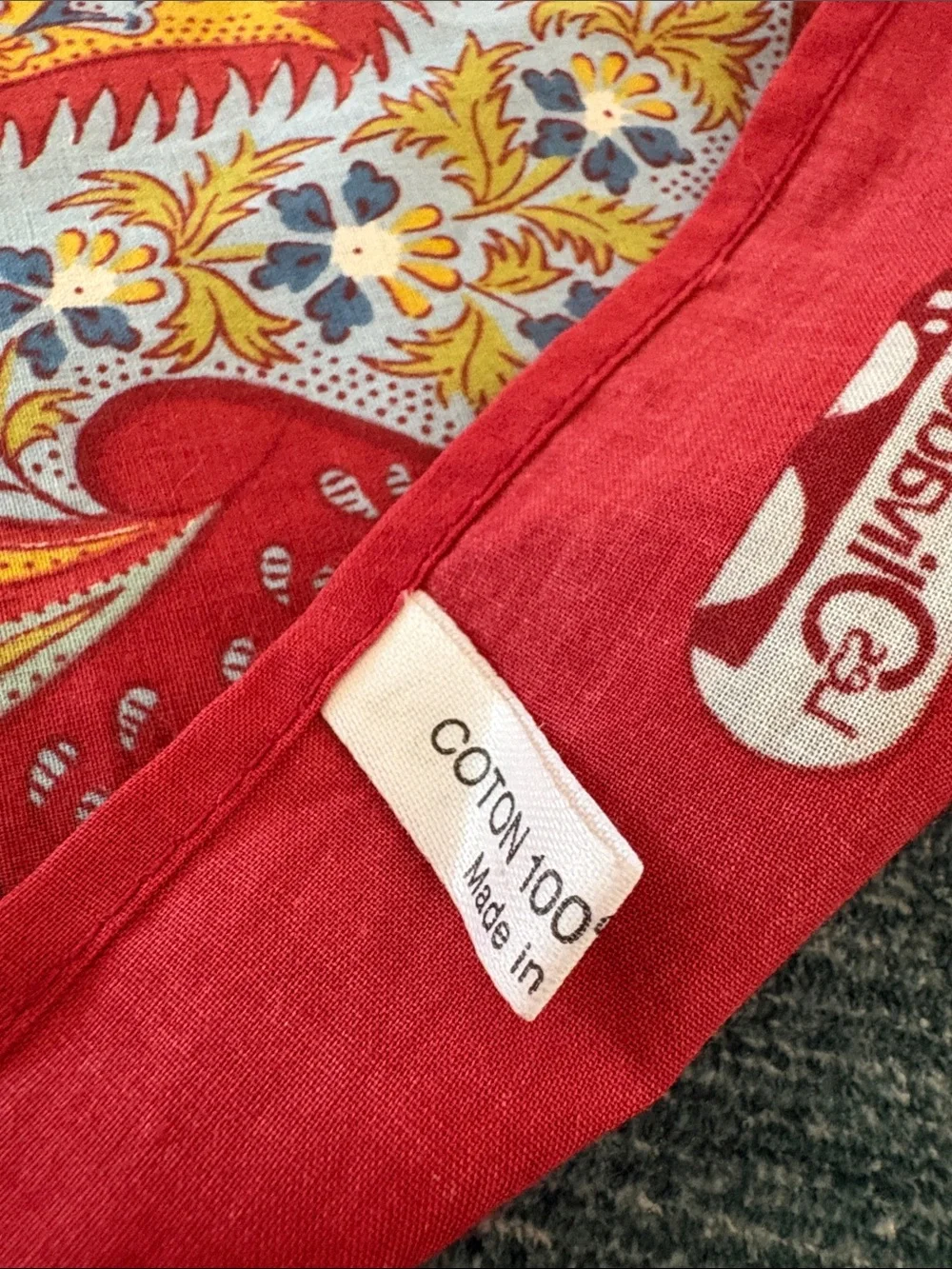 Beautiful Vintage Made in France Leather Olivades paisley cotton bandana